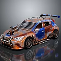 Rusty Modified Car With Blue Orange Paint Spoiler And Roof Rack