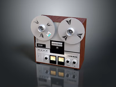 Vintage Computer Reel to Reel Tape Drive With Wooden Panel And Control Knobs 3d model