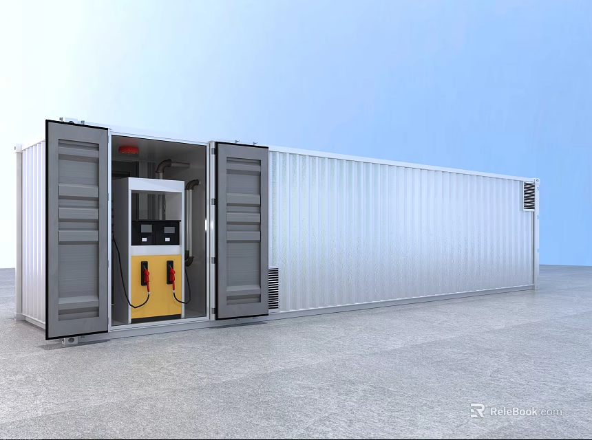 Containerized Industrial Equipment With Open Door And Interior Control Panel 3d model 