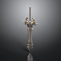 Fantasy Sword Design With Intricate Golden Hilt And Metallic Blade Details