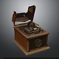 Vintage Phonograph With Wooden Case Open Horn And Classic Retro Design
