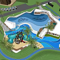 Colorful Water Themed Kids Play Area With Slides Pools And Palm Trees