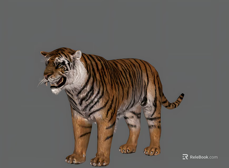 Standing Striped Reptile With Open Mouth On Neutral Gray Background 3d model 