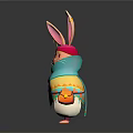 Cute Rabbit Character With Pink Headscarf Blue Scarf Colorful Geometric Top And Orange Bag