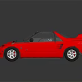 Red Sports Car With Black Roof Yellow License Plate White Wheels And Rear Spoiler