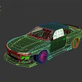 Green Woven Texture Model Car With Pink Wheels And Green Headlights 3d model