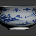 Blue And White Porcelain Basin With Traditional Landscape Patterns And Ornamental Ceramic Art