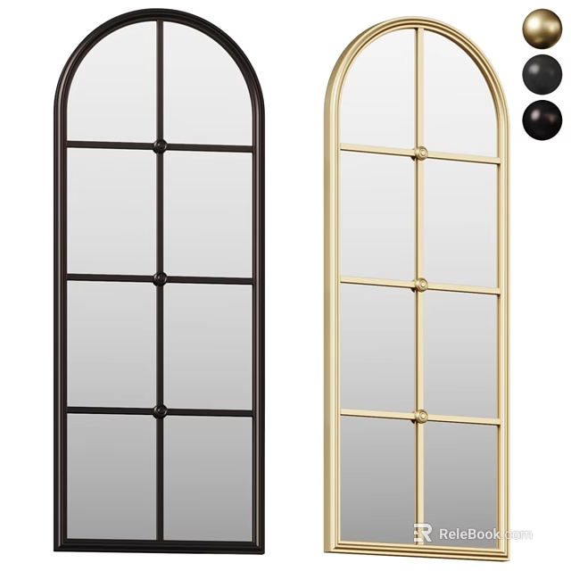 Modern Arched Full Length Mirror With Black And Gold Grid Frame Design 3d model 