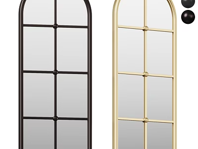 Modern Arched Full Length Mirror With Black And Gold Grid Frame Design 3d model