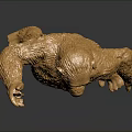 Golden Ape Sculpture Standing Holding Spear With Detailed Artistic Design