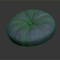 Blue Round Pleated Cushion With Center Button For Home Seating Decor 3d model
