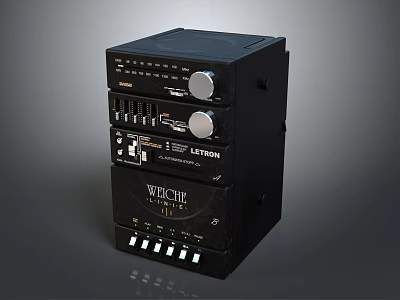 Black Multi Component Stereo Speaker System With Control Panel And Knobs 3d model