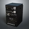 Black Multi Component Stereo Speaker System With Control Panel And Knobs