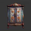 Colorful Hexagonal Cabinet With Painted Floral Art And Ornate Carved Legs