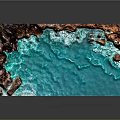 Artistic Tabletop Landscape With Blue Resin Surface And Brown White Rock Edges