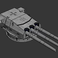 Triple Barrel Naval Gun Military Weapon With Metal Structure And Markings