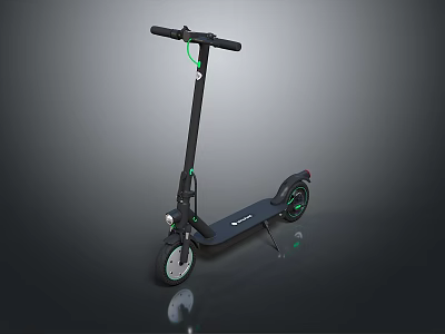 Modern Black Electric Scooter Design With Green Accents And Reflective Wheels 3d model