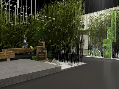 Lush Bamboo Indoor Garden Design With Stone Water Feature And Modern Decor 3d model