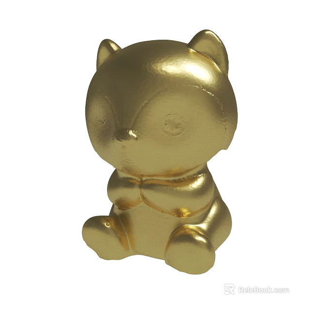 Golden Bear Toy Figure With Cute Sitting Posture And Shiny Surface 3d model 