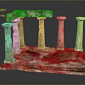 Ancient Classical Architecture Model With Broken Columns And Stone Base Details
