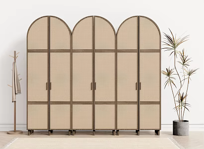 Silly Wardrobe Wooden Rattan Wardrobe Solid Wood Wardrobe 3d model