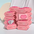 Pink Wet Wipes Packages Stacked With Open Lid For Daily Use