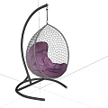 Stylish Hanging Chair With Mesh Design And Purple Padded Cushion