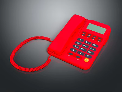 Red Landline Phone Featuring Digital Display Numeric Keypad And Coiled Red Cord 3d model