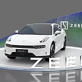 Elegant Modern Display Shelves Showcasing White ZEEKR Car in Exhibition Space