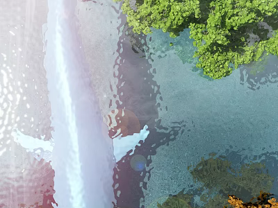 Stunning Water Fountain With Green Trees And Sunlight Reflection On Water Surface 3d model