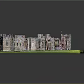 Ancient Castle Ruins Model Featuring Stone Walls Courtyard and Green Grass
