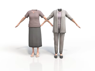 Daily Clothing Items on Mannequins Light Brown Top Gray Skirt Gray Coat Purple Inner Shirt and Pants 3d model