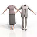 Daily Clothing Items on Mannequins Light Brown Top Gray Skirt Gray Coat Purple Inner Shirt and Pants