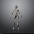 3D Female Character With Silver Hair White Bodysuit Leg Cutouts And Boots On Gray Background