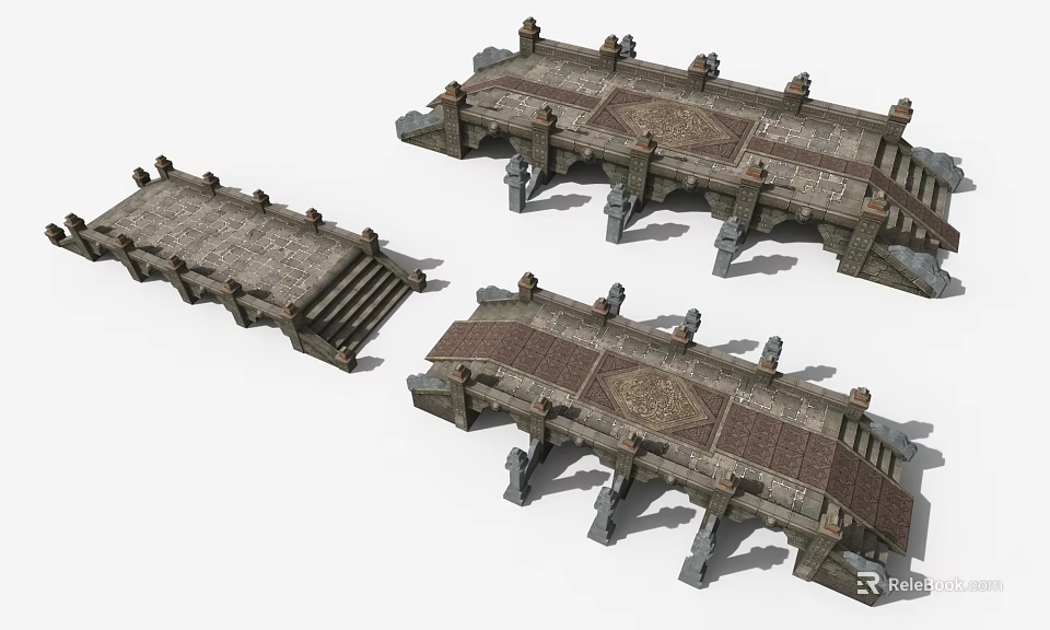 Detailed Stone Bridge 3D Model with Decorative Railings Steps and Textured Surface 3d model 