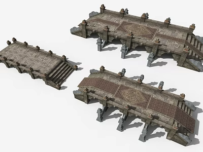 Detailed Stone Bridge 3D Model with Decorative Railings Steps and Textured Surface 3d model