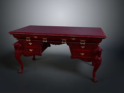 Elegant Red Conference Table With Classic Carved Legs And Decorative Drawers 3d model