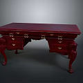 Elegant Red Conference Table With Classic Carved Legs And Decorative Drawers