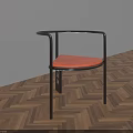 Modern Dining Chair With Black Frame Orange Padded Seat And Armrests On Wooden Herringbone Floor