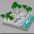 Tropical Beach Terrain With Sandy Shore Palm Trees And Deck Chairs