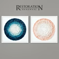 Two Circular Feather Texture Wall Art With Blue Pink Gradient In White Frames