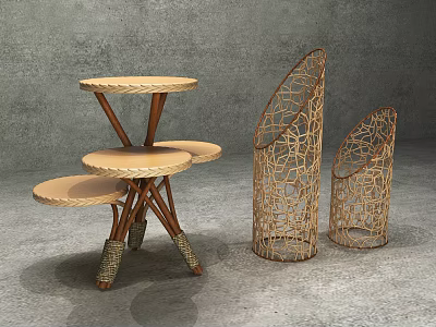 Modern Multilayer Wooden Side Table With Tiered Structure And Woven Detailing 3d model