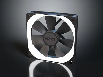 NZXT Computer Cooling Fan With White Frame And Black Blades Electronic Device 3d model