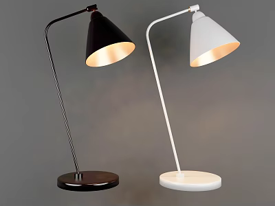 Modern Black And White Table Lamps With Conical Shades Round Bases And Warm Illumination 3d model