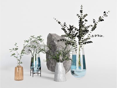 Modern Vase Plant Vase Ornaments Stone Glass Bottle Green Plant model