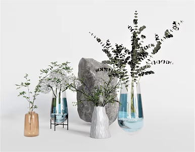 Modern Vase Plant Vase Ornaments Stone Glass Bottle Green Plant 3d model