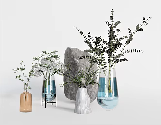 Modern Vase Plant Vase Ornaments Stone Glass Bottle Green Plant 3d model