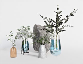 Modern Vase Plant Vase Ornaments Stone Glass Bottle Green Plant 3d model