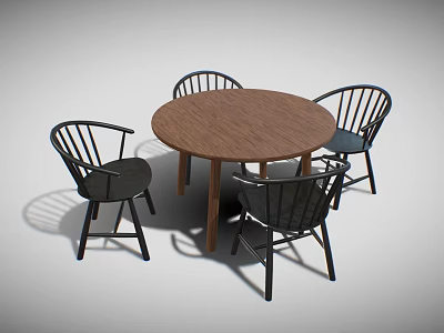 Modern Minimalist Wooden Round Dining Table Set With Four Black Curved Backrest Chairs 3d model