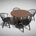 Modern Minimalist Wooden Round Dining Table Set With Four Black Curved Backrest Chairs